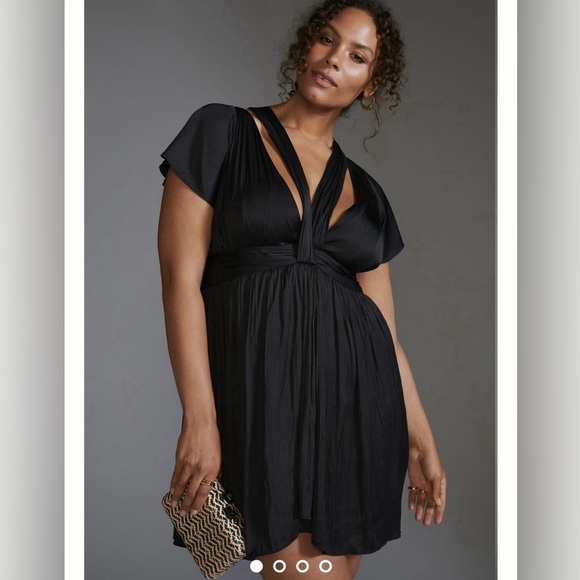 Anthropologie Deep V-Neck Black Mini Dress Size 8 - Picture 1 of 12